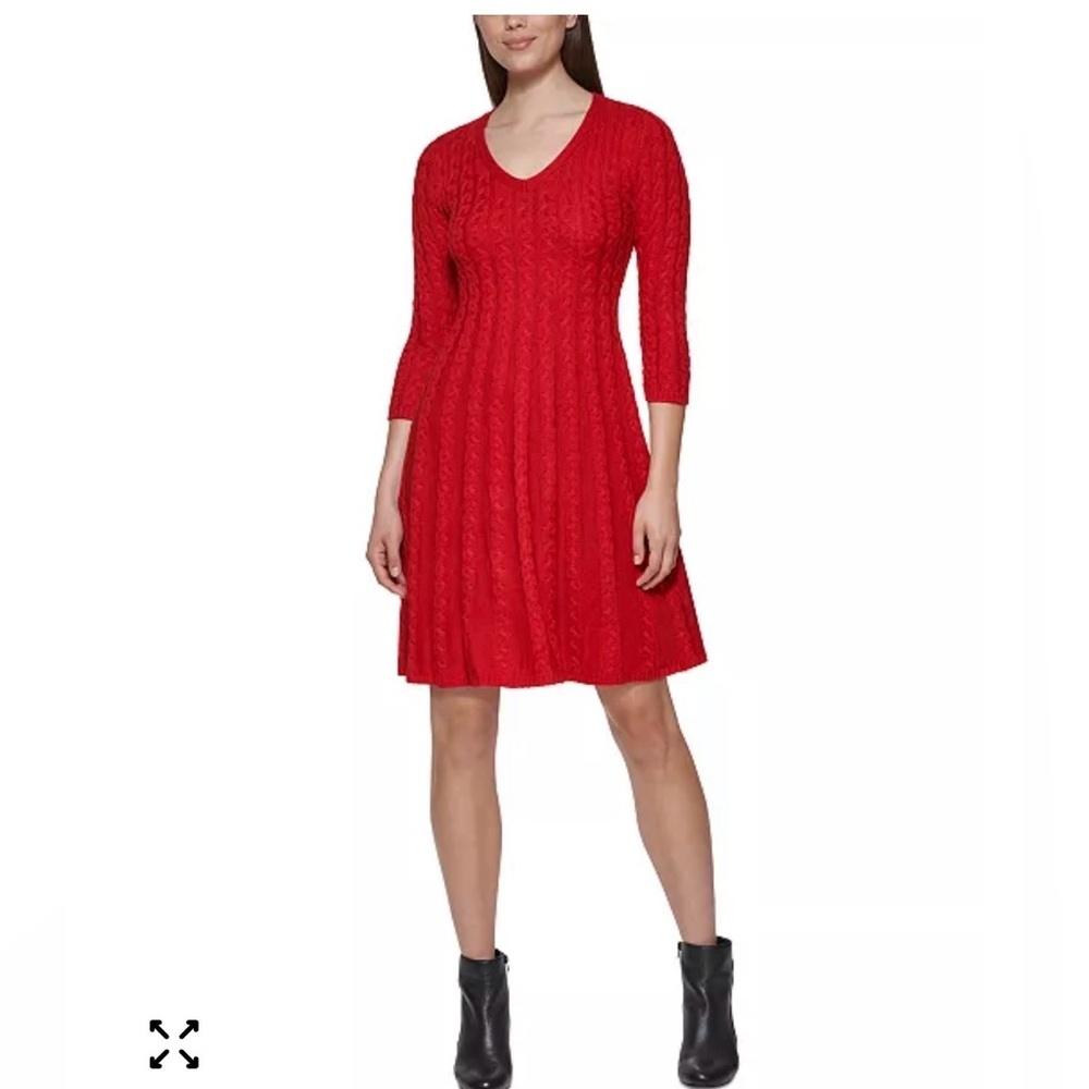 J. H Elegant Red Cable Knit Long Sleeve Dress